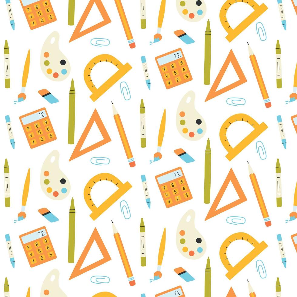 School seamless pattern. Pattern with school items. vector illustration. Flat hand drawn style. back to school. end of school.