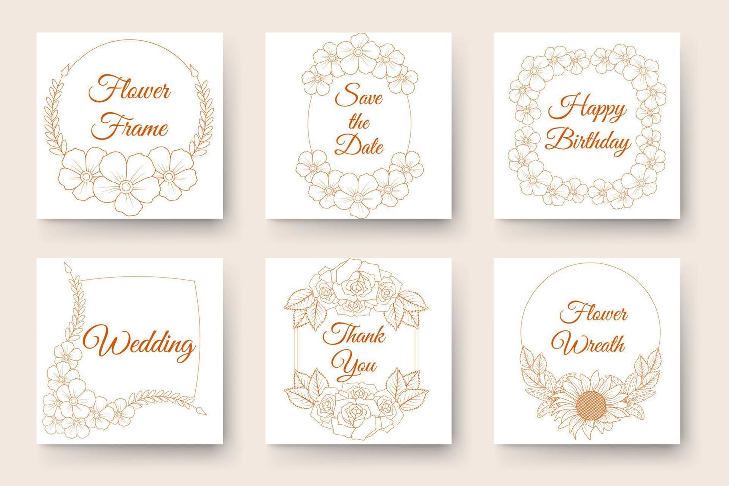 flower border ornament circles and flowers frames invitation elements set of line art floral wreath vector