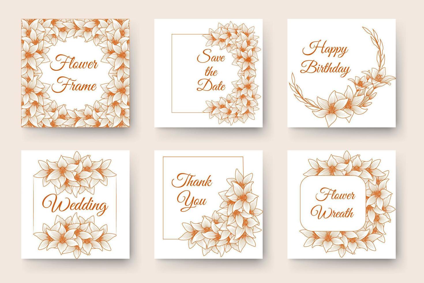 círculos de adorno de borde de flores y marcos de flores elementos de invitación conjunto de corona floral de arte lineal vector