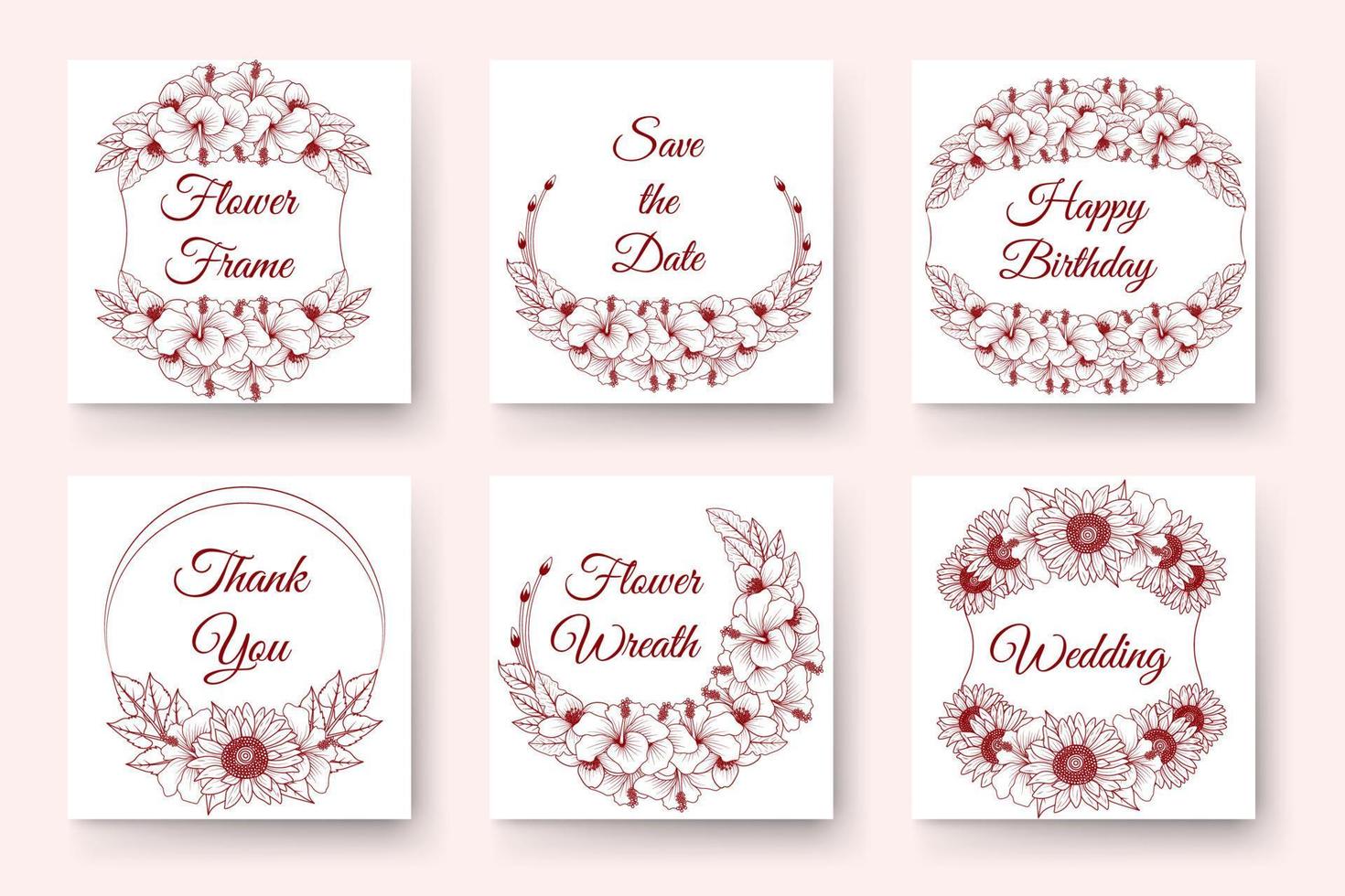 Hand drawn flower wreath design with floral elements for birthday new year wedding invitation Card vector