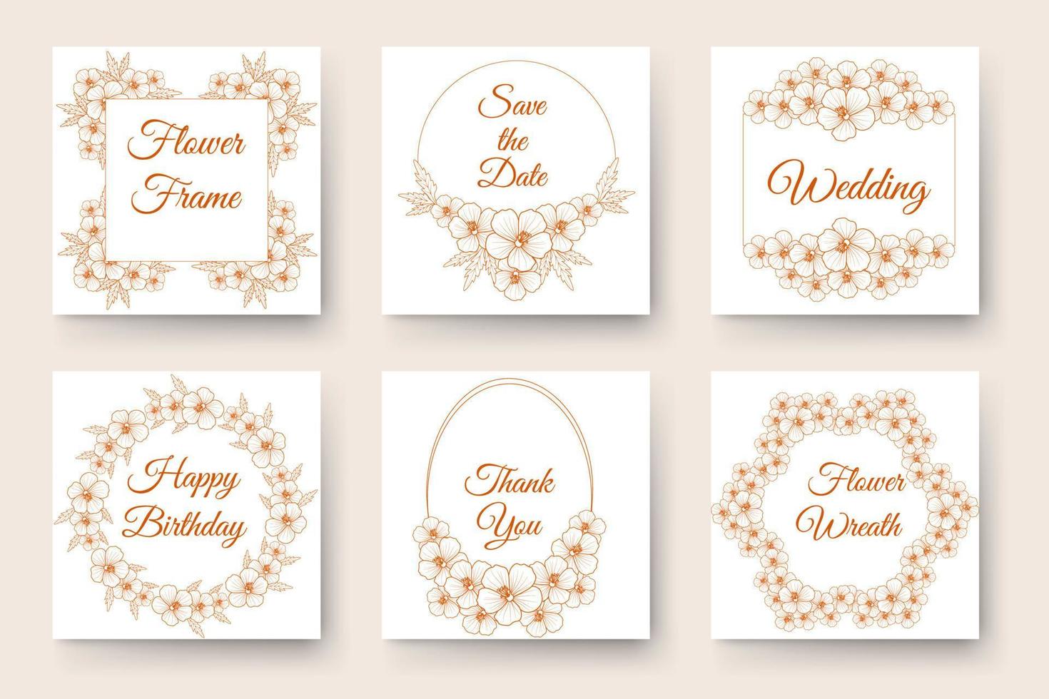 flower border ornament circles and flowers frames invitation elements set of line art floral wreath vector