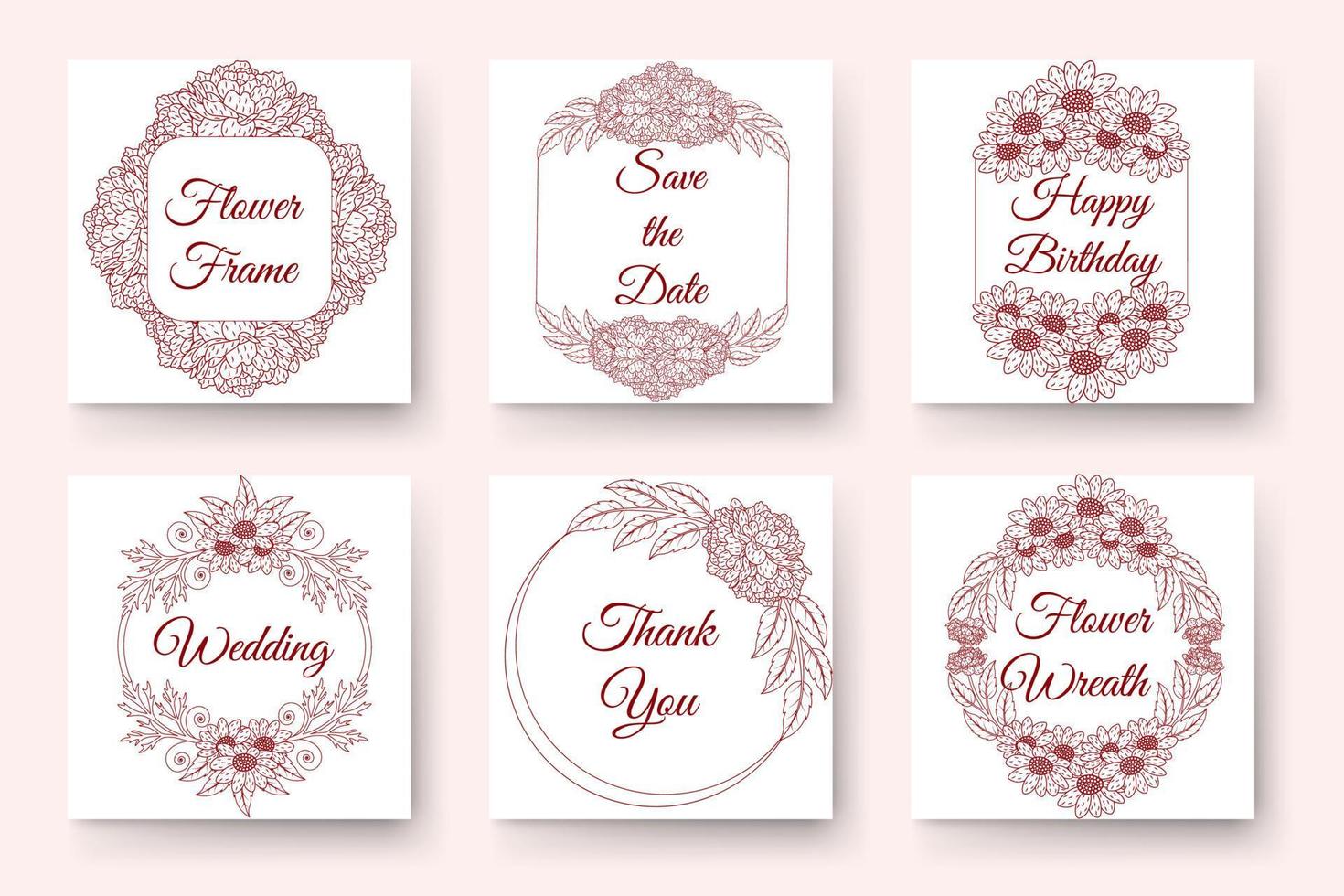 Hand drawn flower wreath design with floral elements for birthday new year wedding invitation Card vector