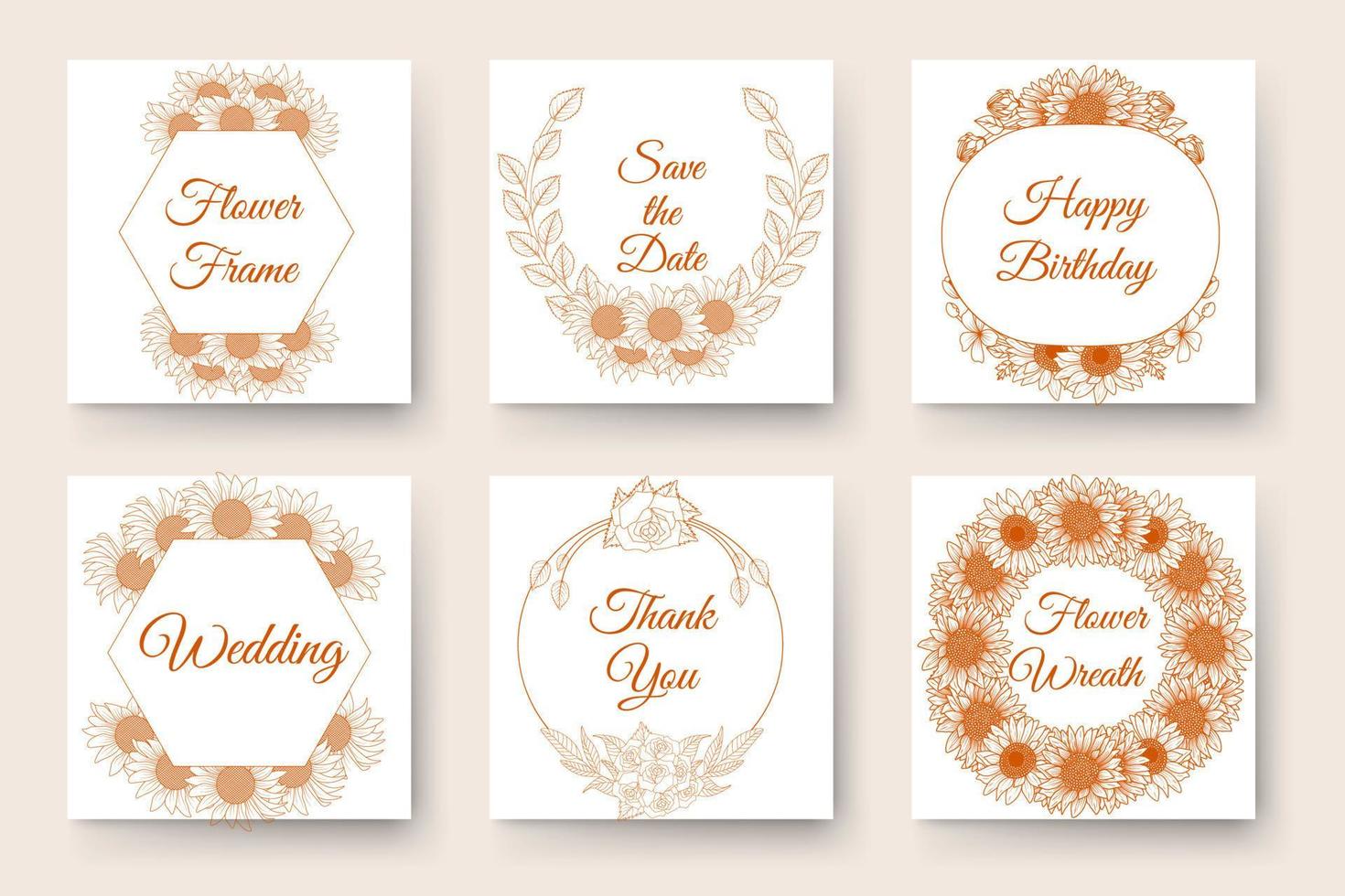 flower border ornament circles and flowers frames invitation elements set of line art floral wreath vector