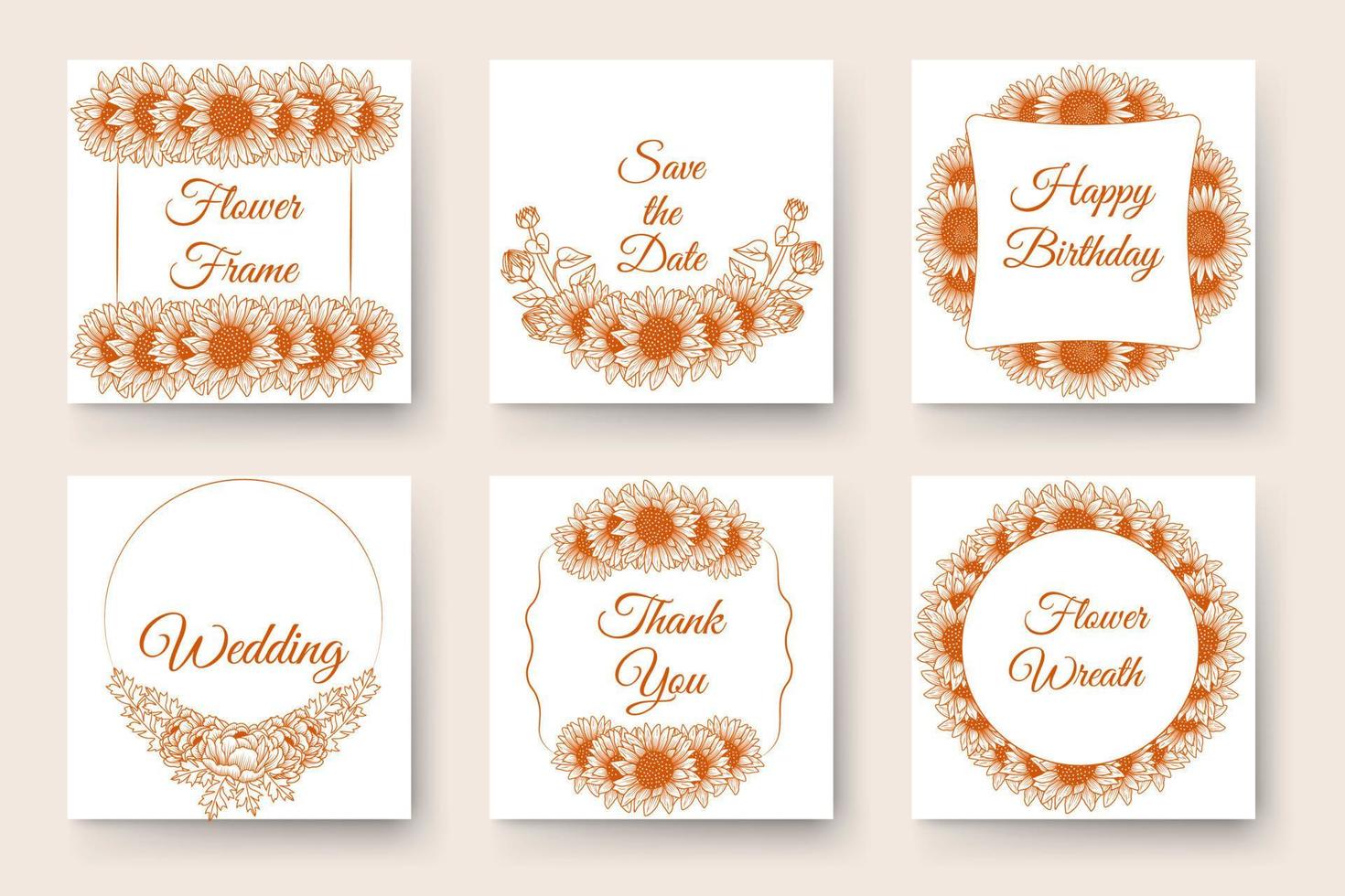 flower border ornament circles and flowers frames invitation elements set of line art floral wreath vector