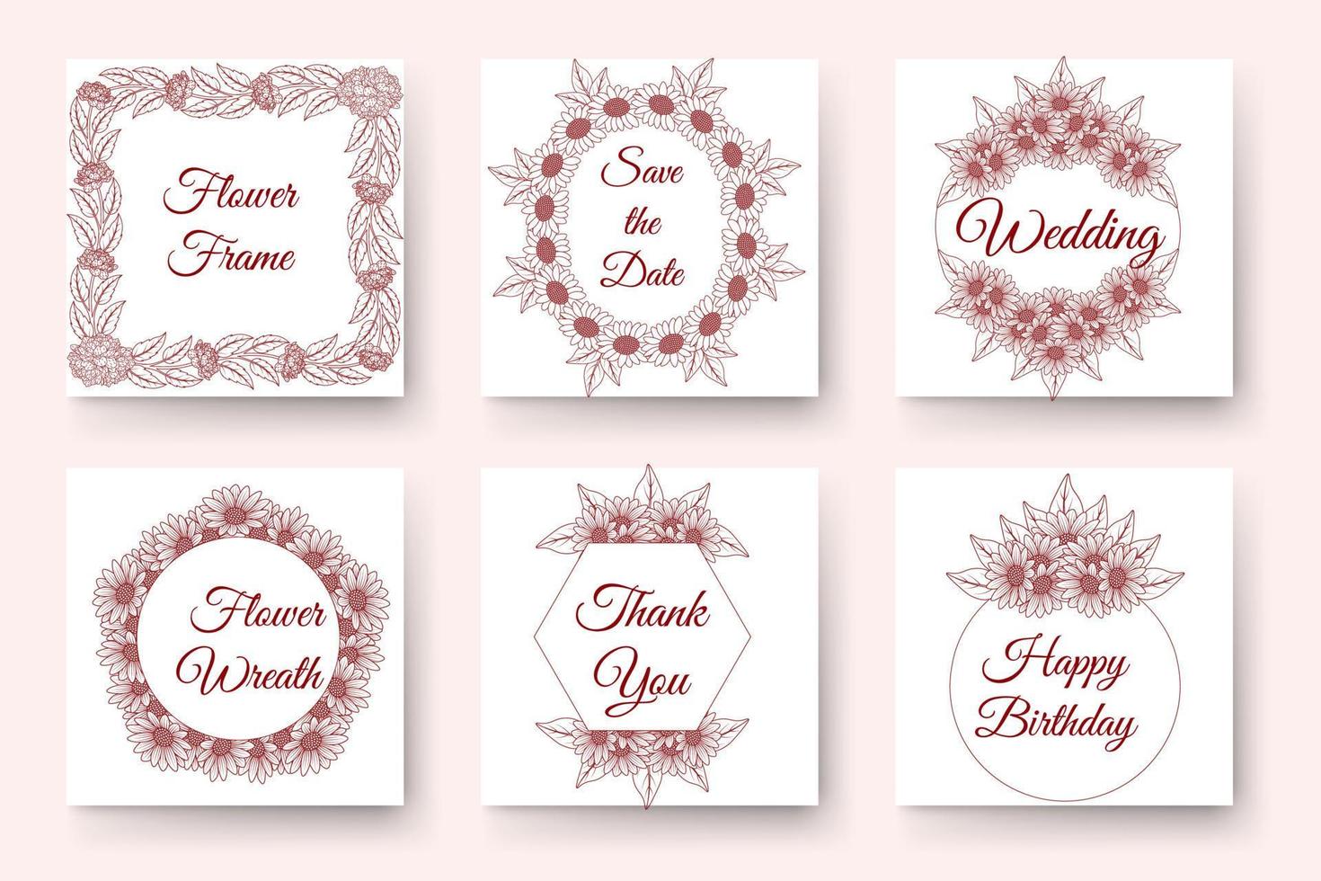 Hand drawn flower wreath design with floral elements for birthday new year wedding invitation Card vector