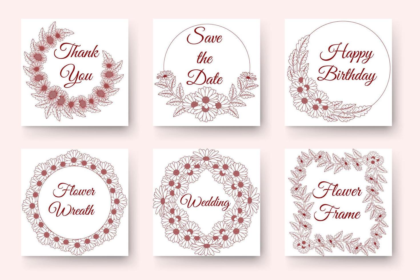 Hand drawn flower wreath design with floral elements for birthday new year wedding invitation Card vector