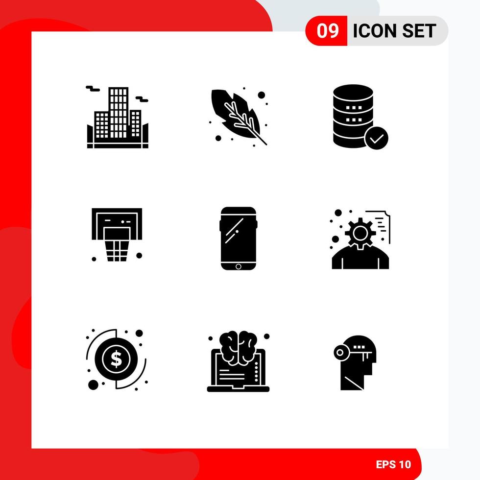 Set of 9 Commercial Solid Glyphs pack for huawei smart phone service phone hoop Editable Vector Design Elements