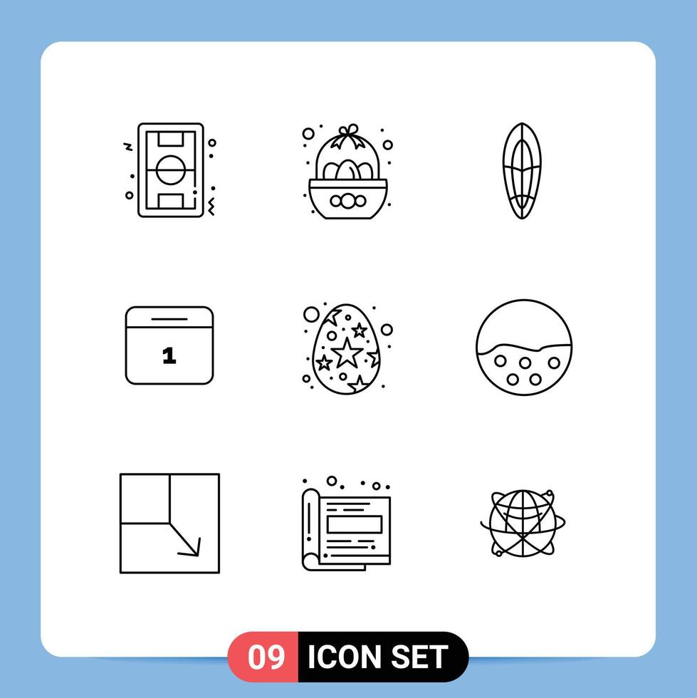 User Interface Pack of 9 Basic Outlines of day date easter calender surfboard Editable Vector Design Elements