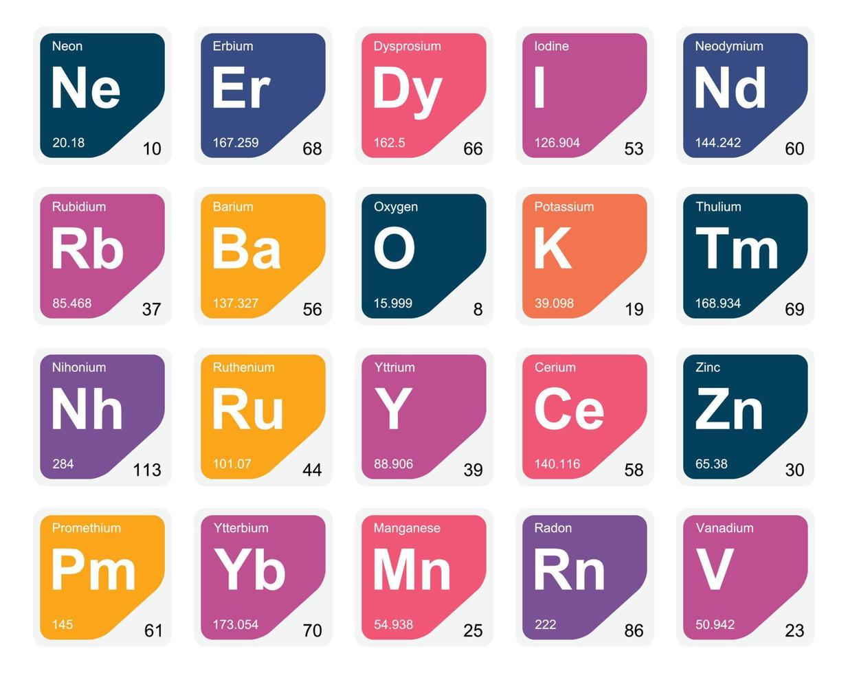 20 Preiodic table of the elements Icon Pack Design vector