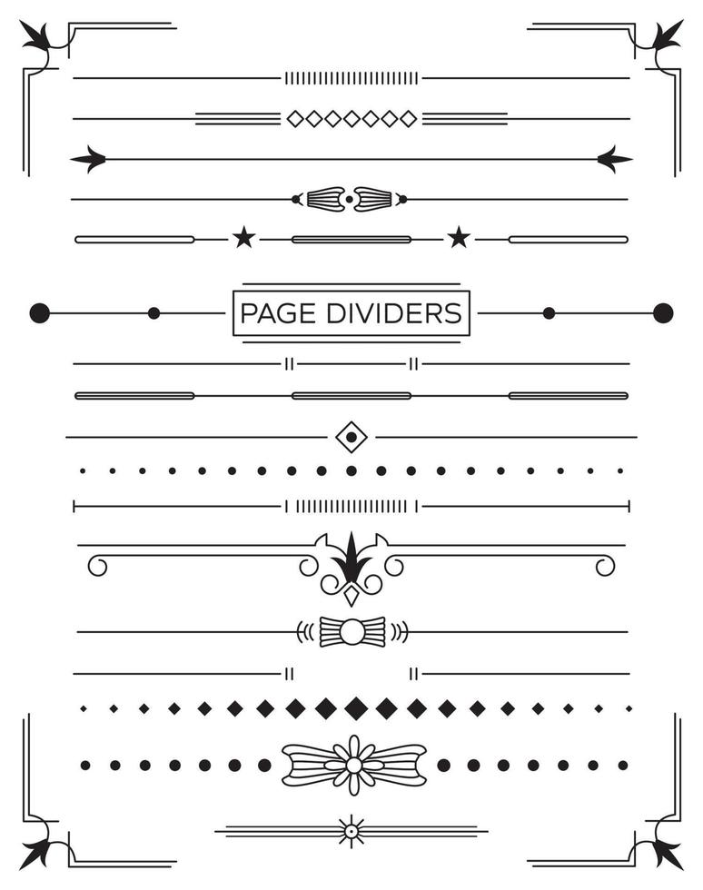 conjunto de separadores de página decorativos retro y elementos de diseño. vector