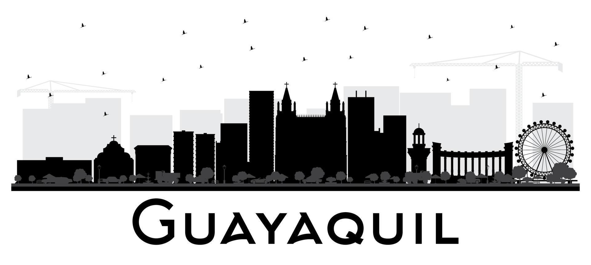 horizonte de la ciudad de guayaquil ecuador con edificios negros aislados en blanco. vector