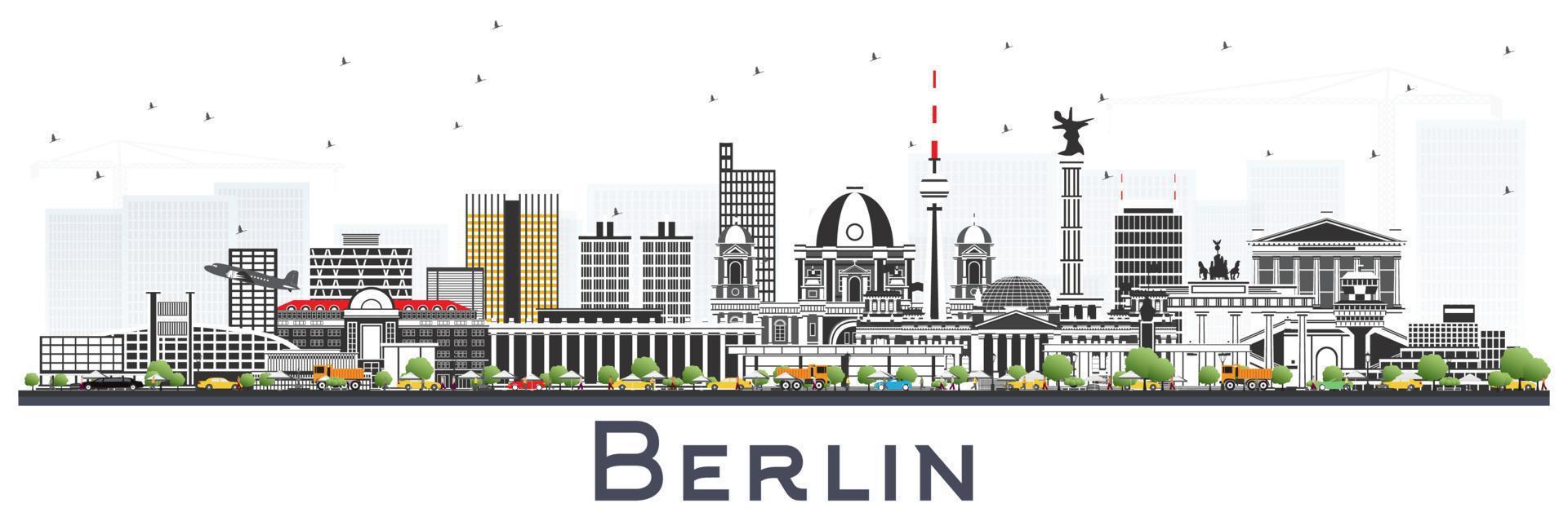 horizonte de berlín alemania con edificios grises aislados en blanco vector