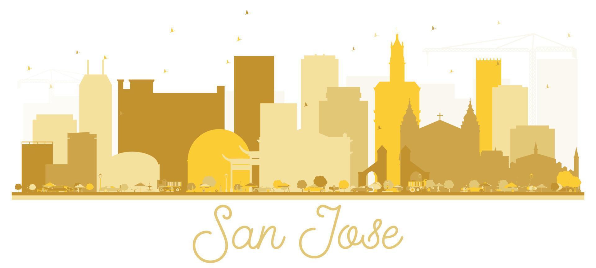 San Jose California USA City Skyline Golden Silhouette. vector