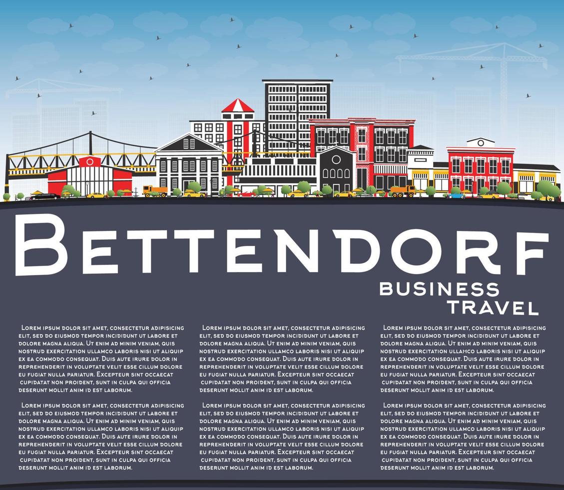 Bettendorf Iowa City Skyline with Color Buildings, Blue Sky and Copy Space. vector