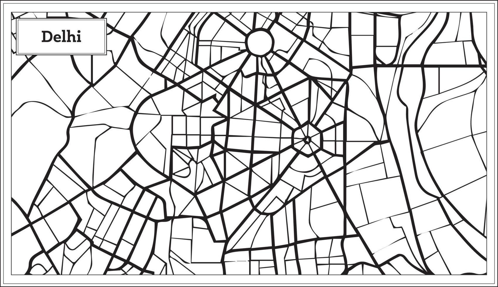 mapa de la ciudad de delhi india en color blanco y negro. vector