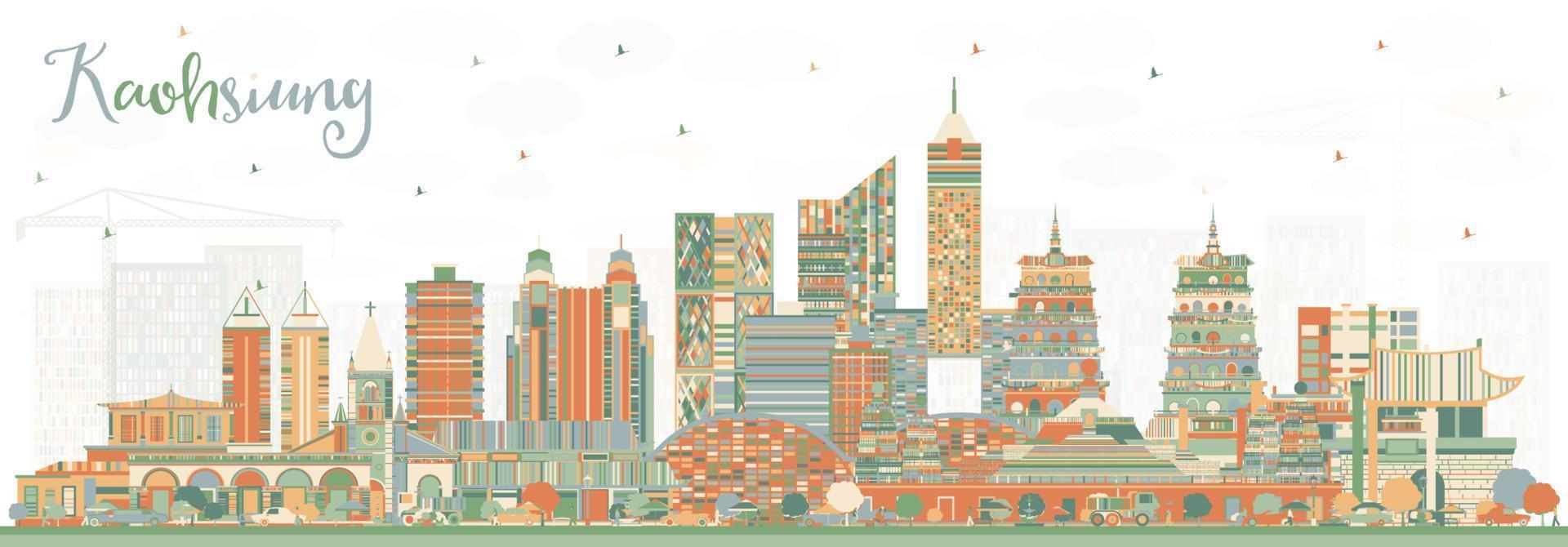 Kaohsiung Taiwan City Skyline with Color Buildings. vector
