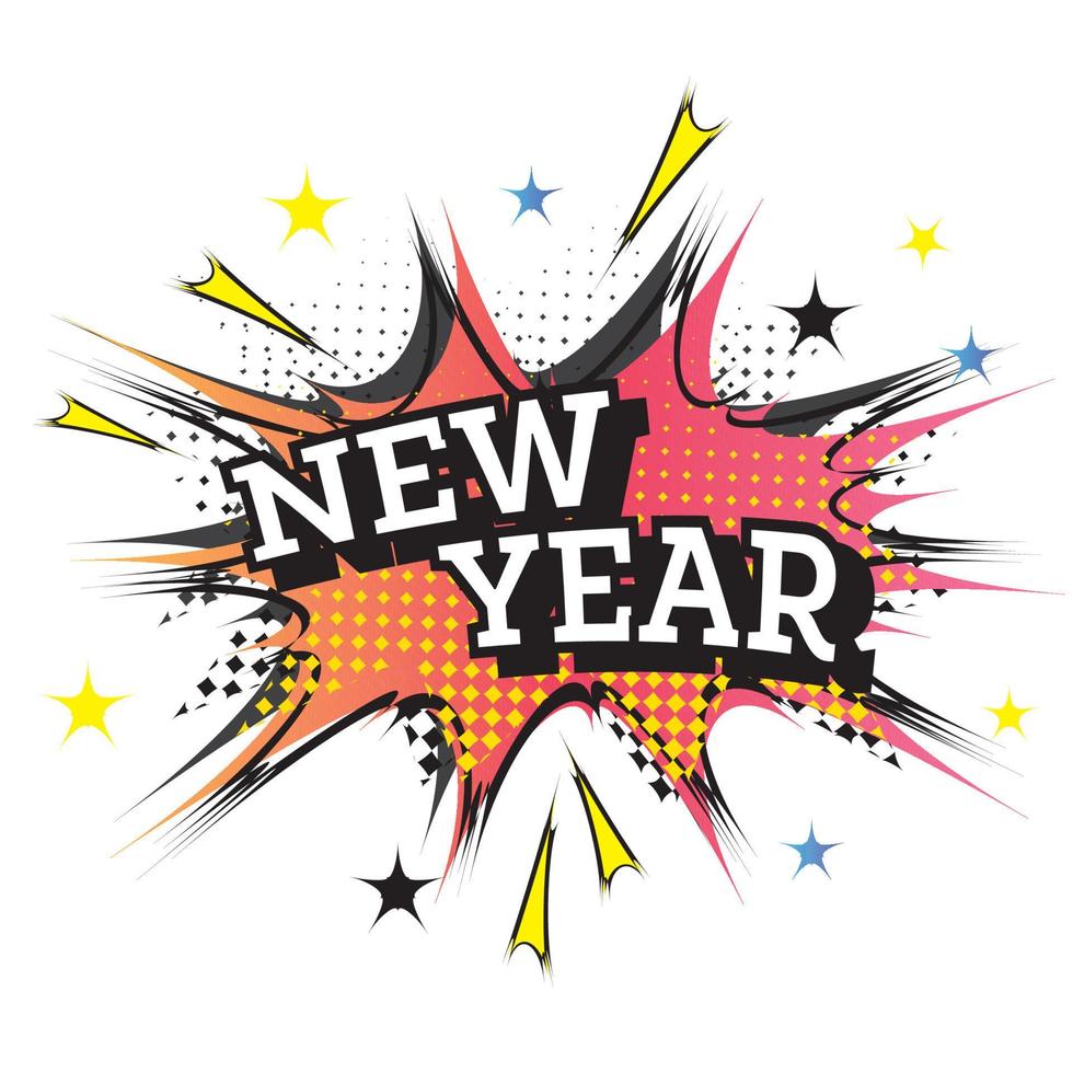 Comic Speech Bubble with Text New Year. vector