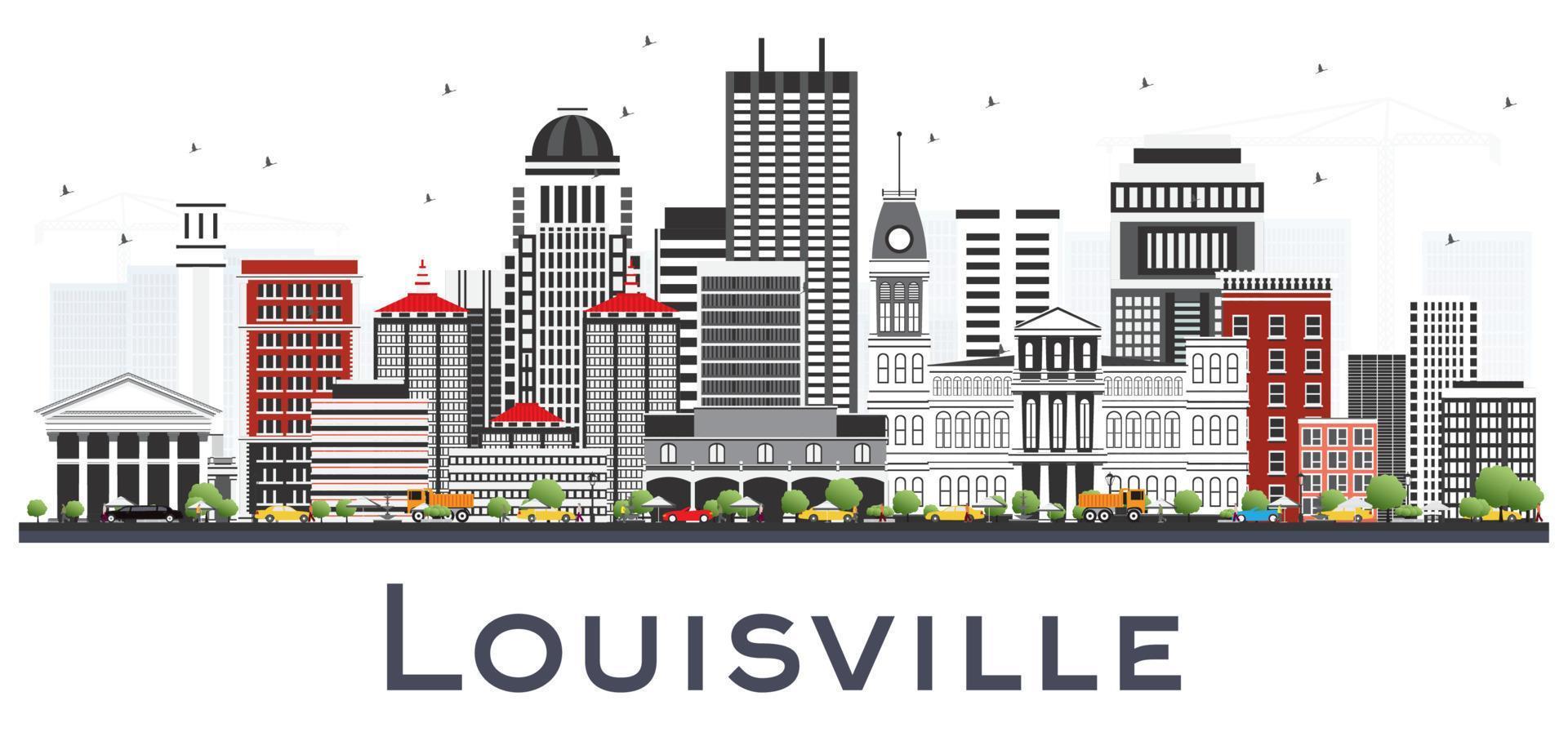 horizonte de la ciudad de louisville kentucky usa con edificios grises aislados en blanco. vector