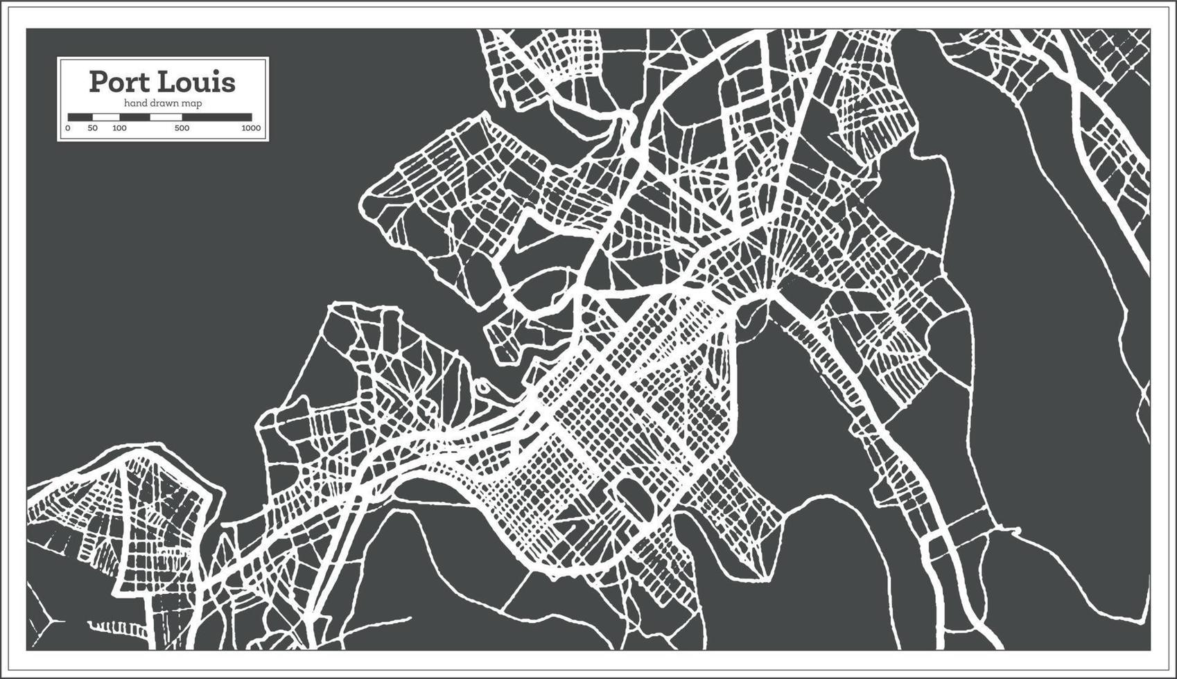 mapa de la ciudad de port louis mauricio en estilo retro. esquema del mapa. vector