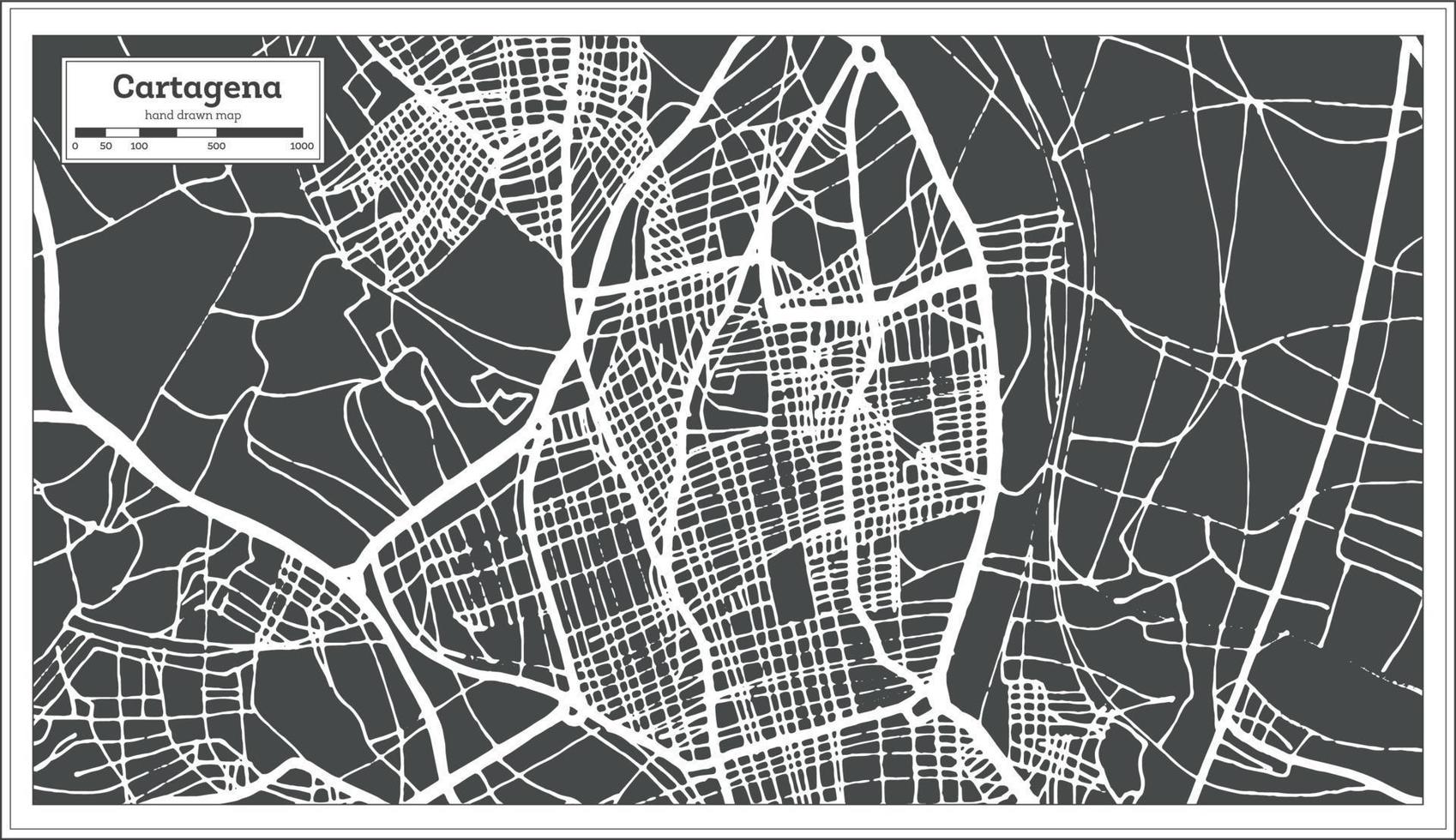 Cartagena Spain City Map in Retro Style. Outline Map. vector