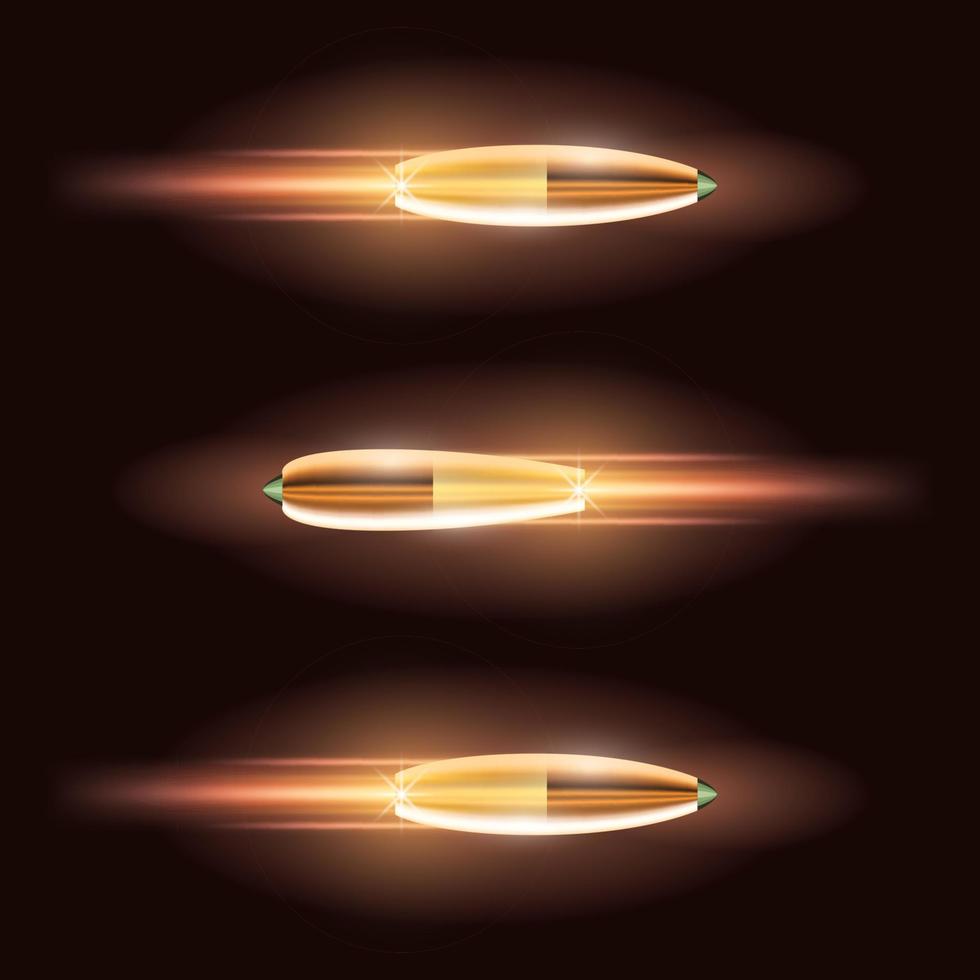 Flying Bullet Set with a Fiery Trace. vector