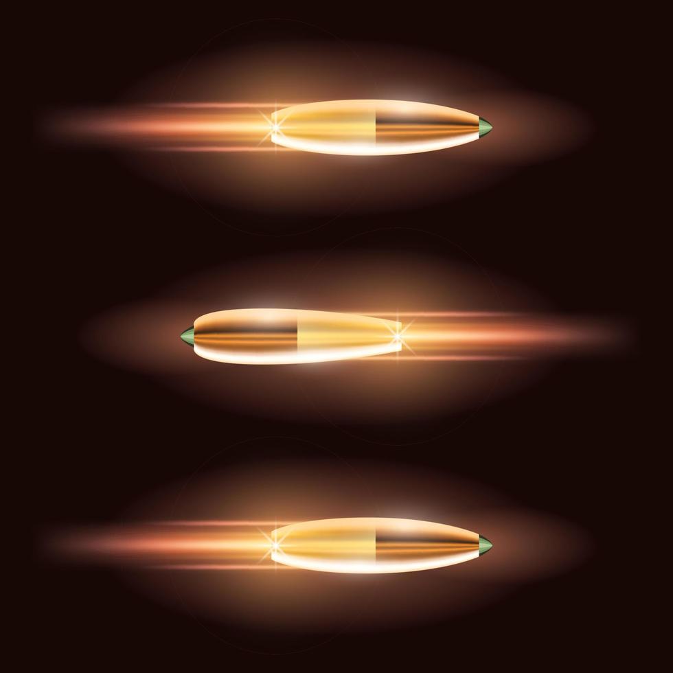 Flying Bullet Set with a Fiery Trace. vector