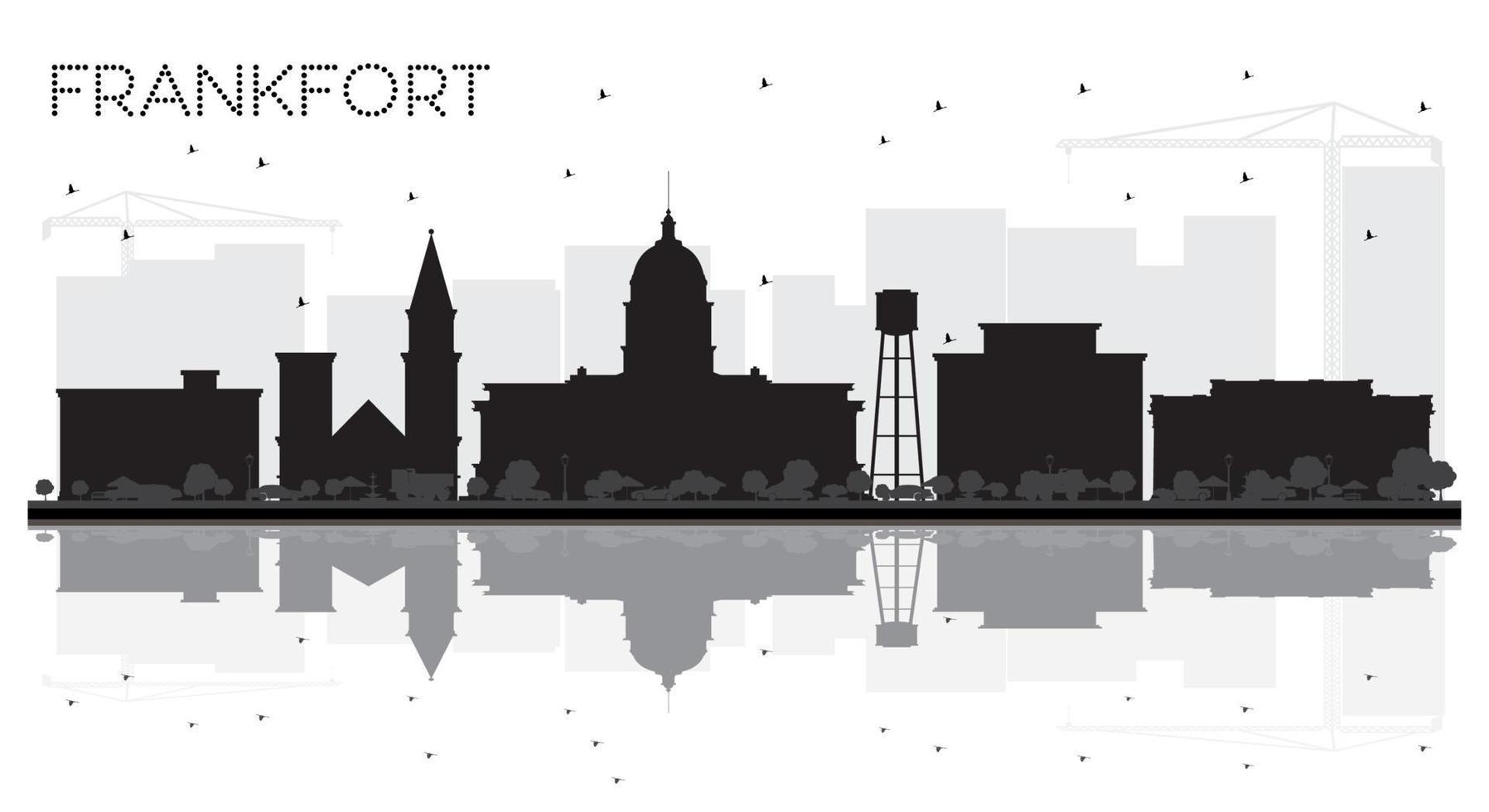 silueta en blanco y negro del horizonte de la ciudad de frankfort kentucky usa. vector