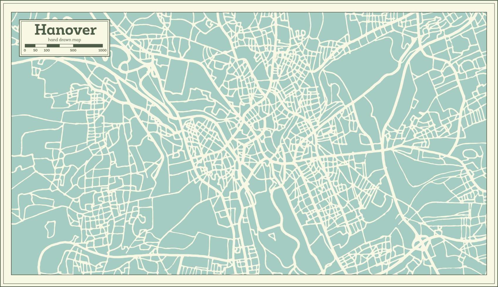 mapa de la ciudad de hannover, alemania, en estilo retro. vector