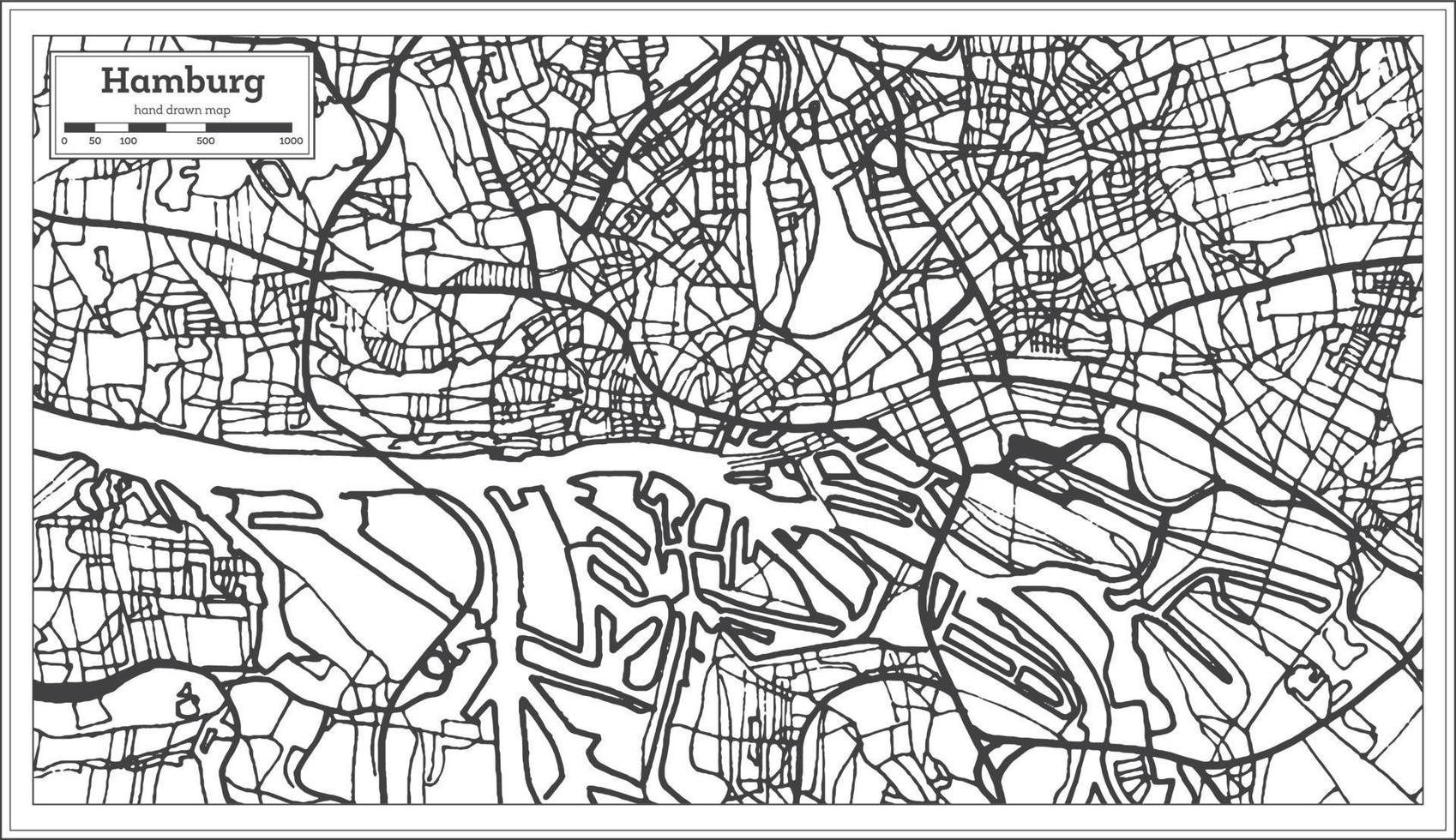 Hamburg Germany City Map in Retro Style. Outline Map. vector