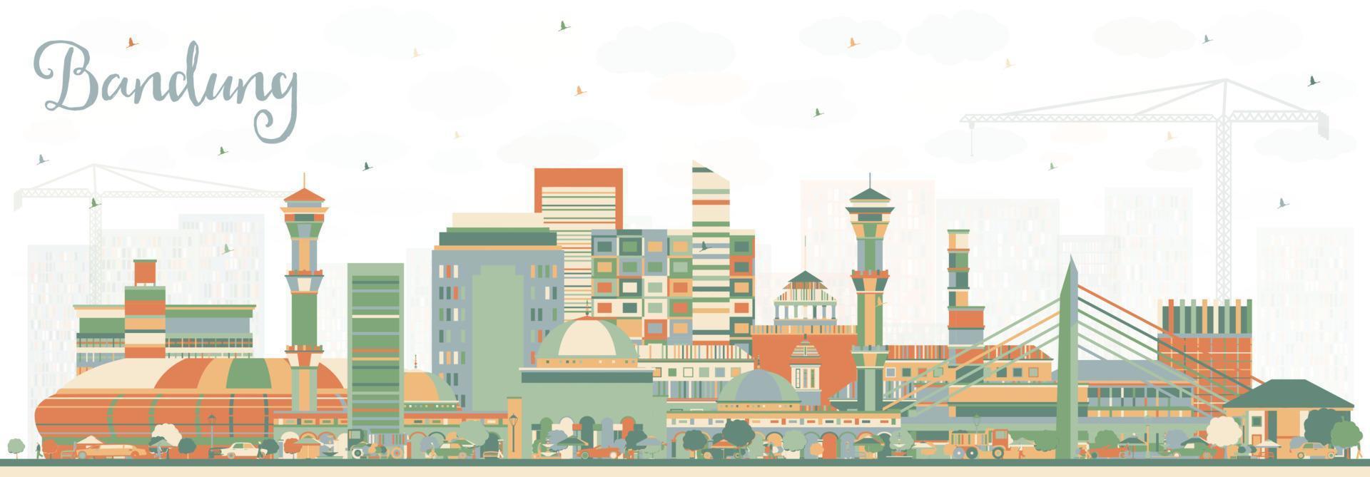 horizonte de la ciudad de bandung indonesia con edificios de color. vector