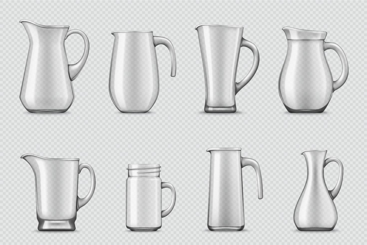 Glass jugs and pitchers 3d realistic vector