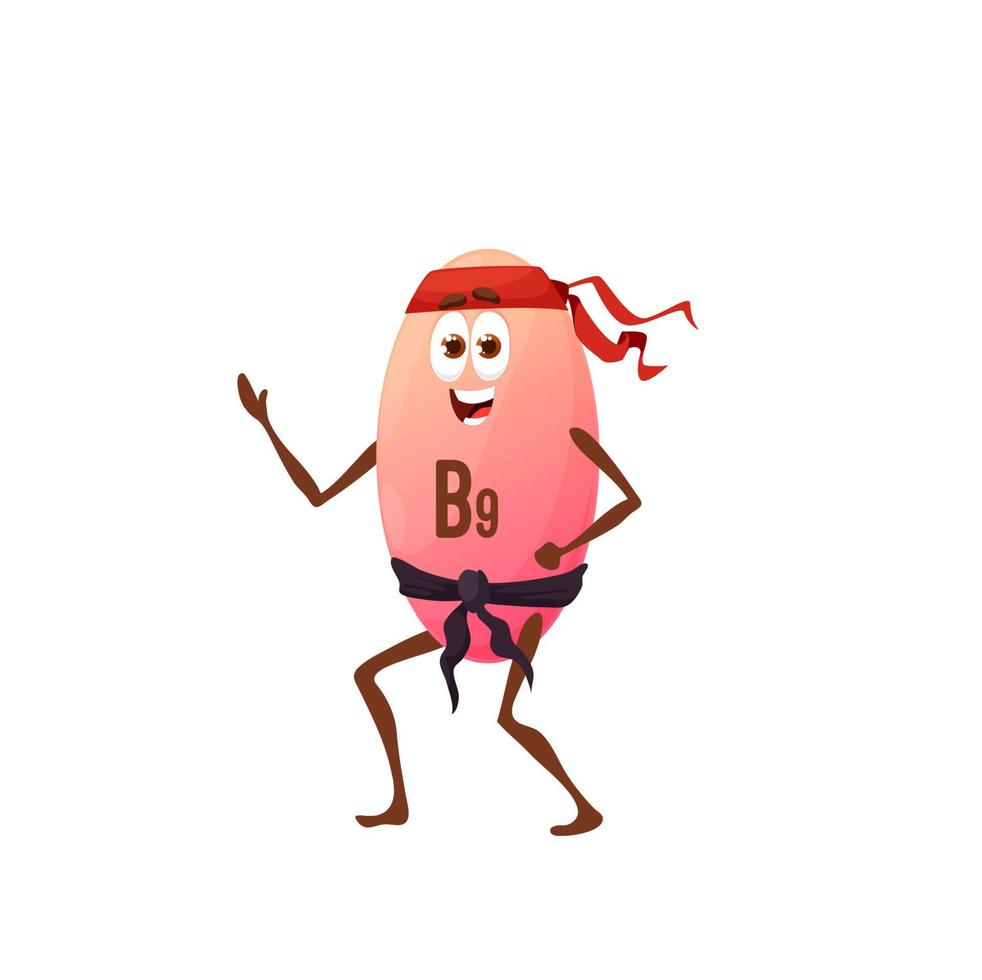 Cartoon vitamin B9 karateka, Folic acid character vector