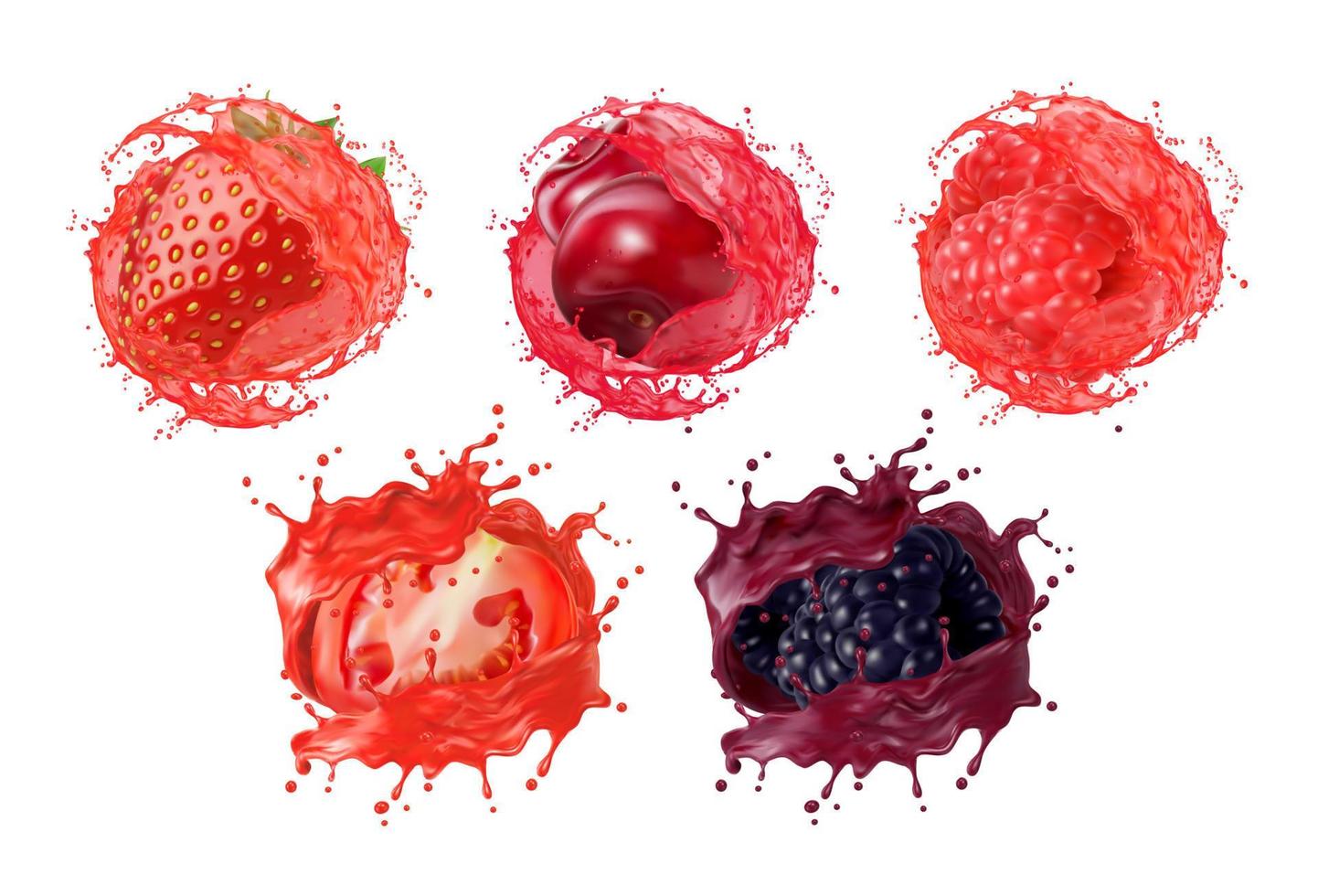 Tomato, strawberry or raspberry berry juice splash vector