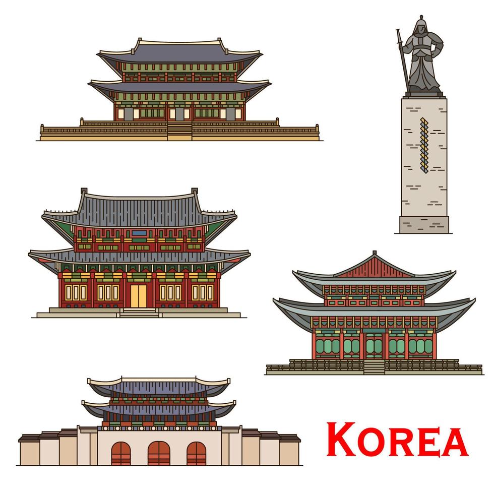 South Korea Seoul famous architecture facade icons vector