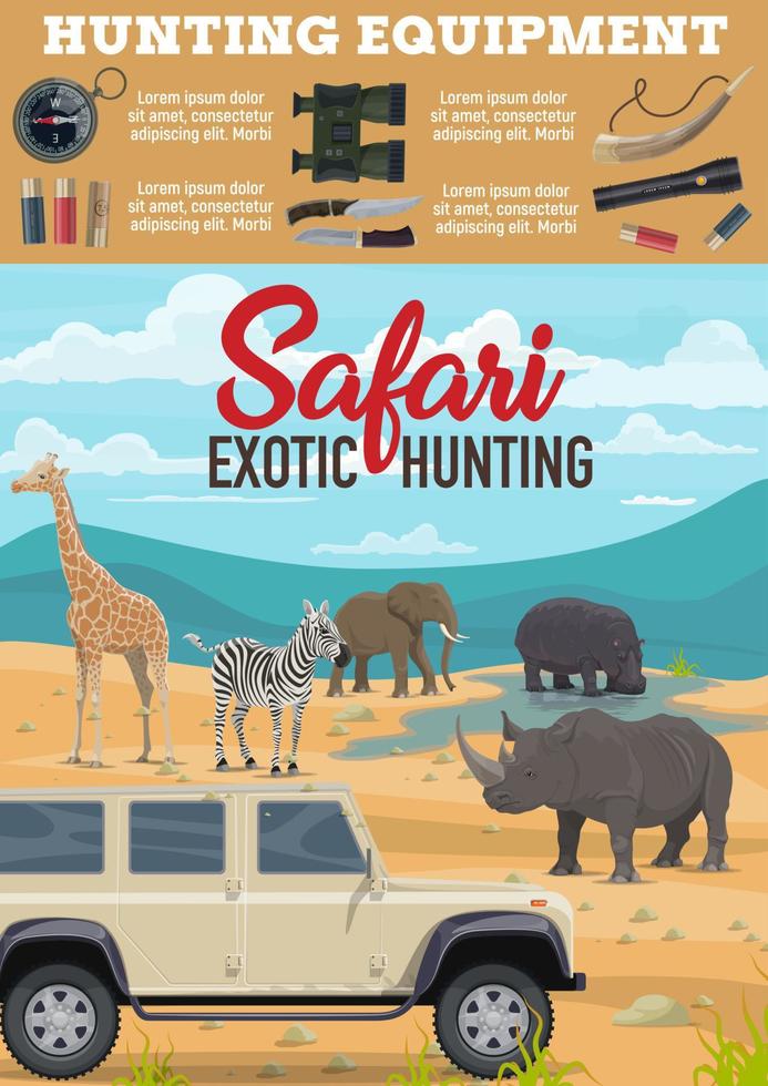 safari africano cazando animales en el cartel de la sabana vector