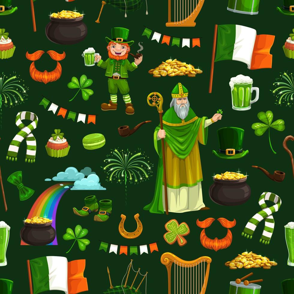 Saint Patricks day holiday signs, seamless pattern vector