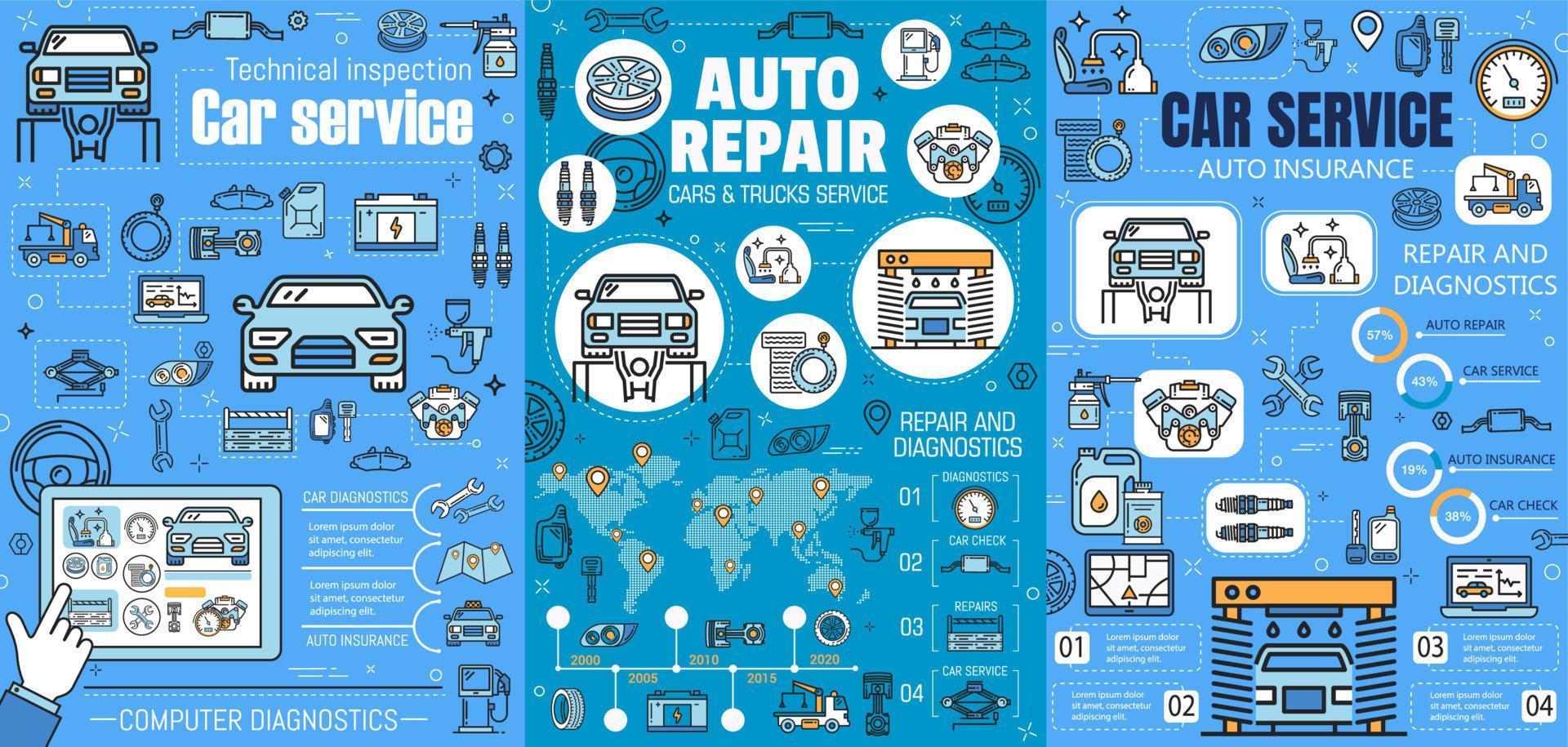 reparación de automóviles, servicio de mantenimiento mecánico de automóviles vector