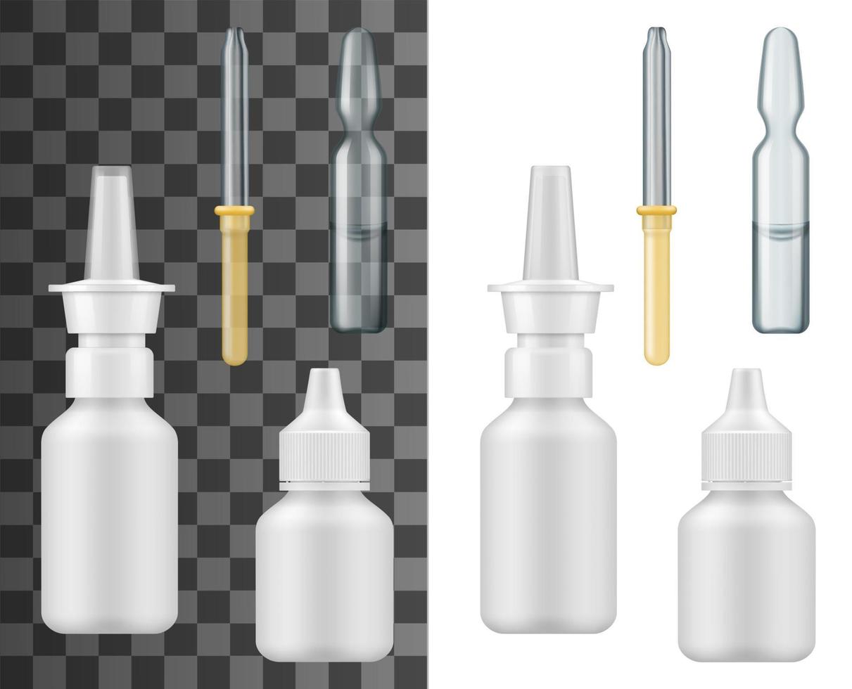 Realistic medicine drop bottles, dropper, ampule vector