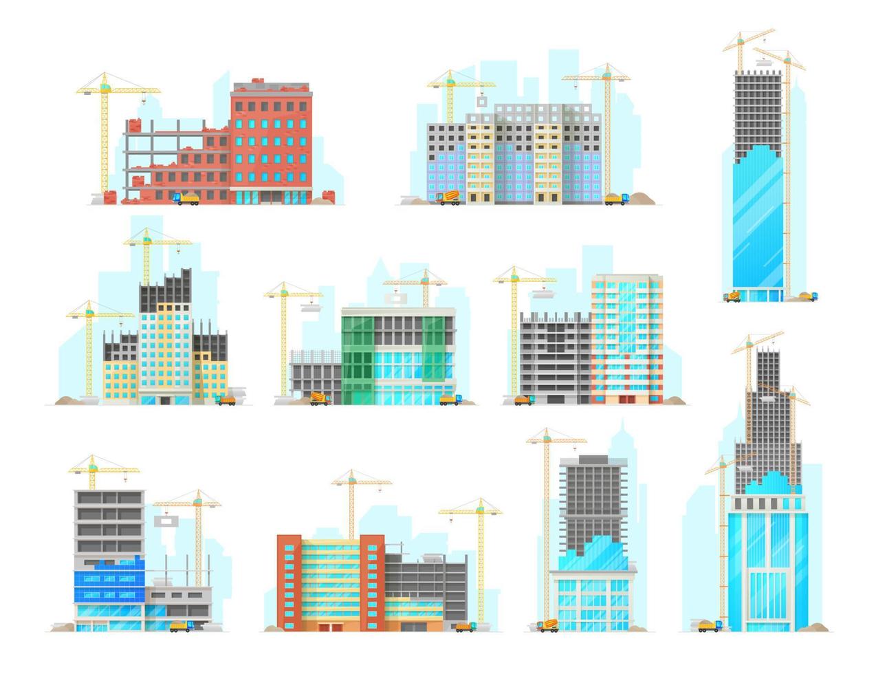 Skyscrapers building construction vector icons set