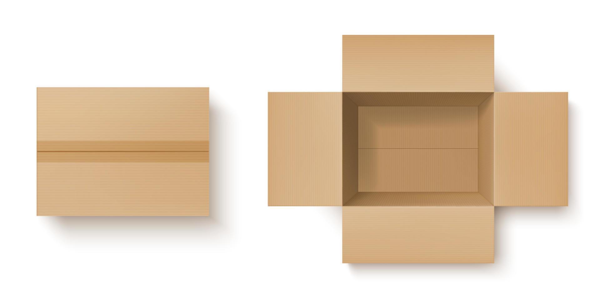 maqueta realista de caja de cartón del paquete de entrega vector