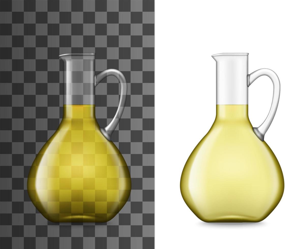 Olive oil jug realistic mockup with glass pitcher vector