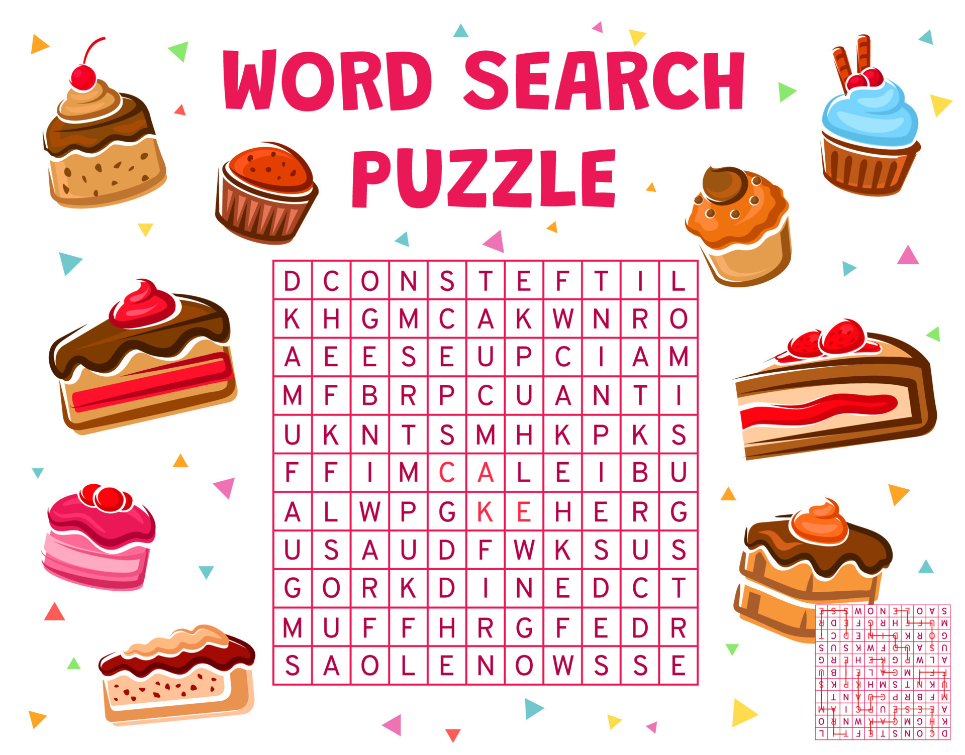 Cakes, cupcakes and pie, word search puzzle game 17275010 Vector Art at