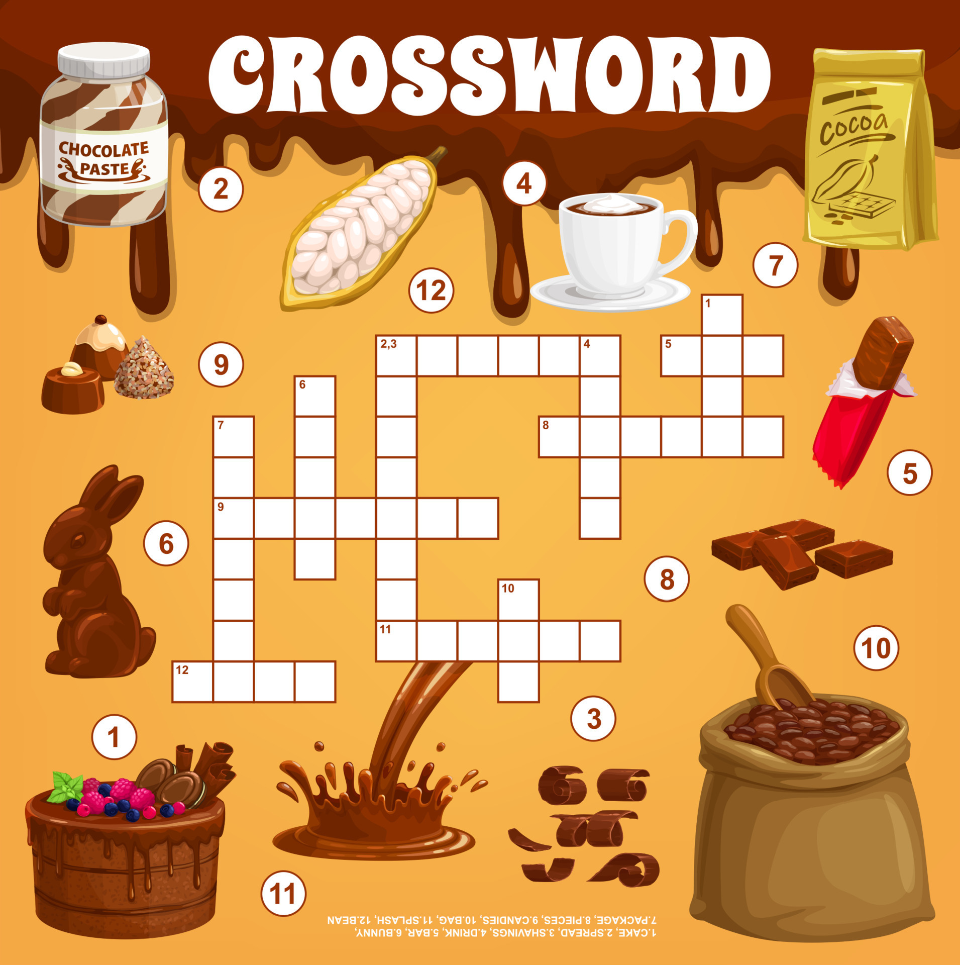 Cocoa and chocolate dessert crossword puzzle grid 17275019 Vector Art Cocoa and chocolate dessert crossword puzzle grid 17275019 Vector Art