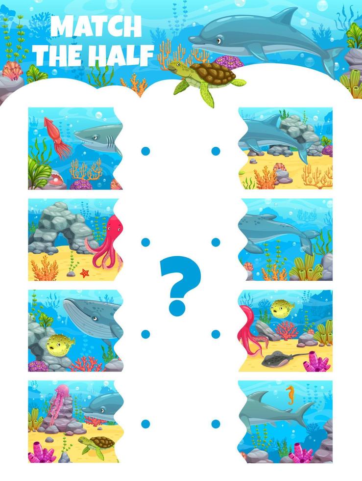 Match the half piece game underwater landscape vector