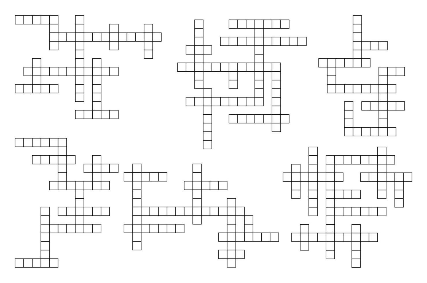 Crossword game grid template, word quiz layout vector