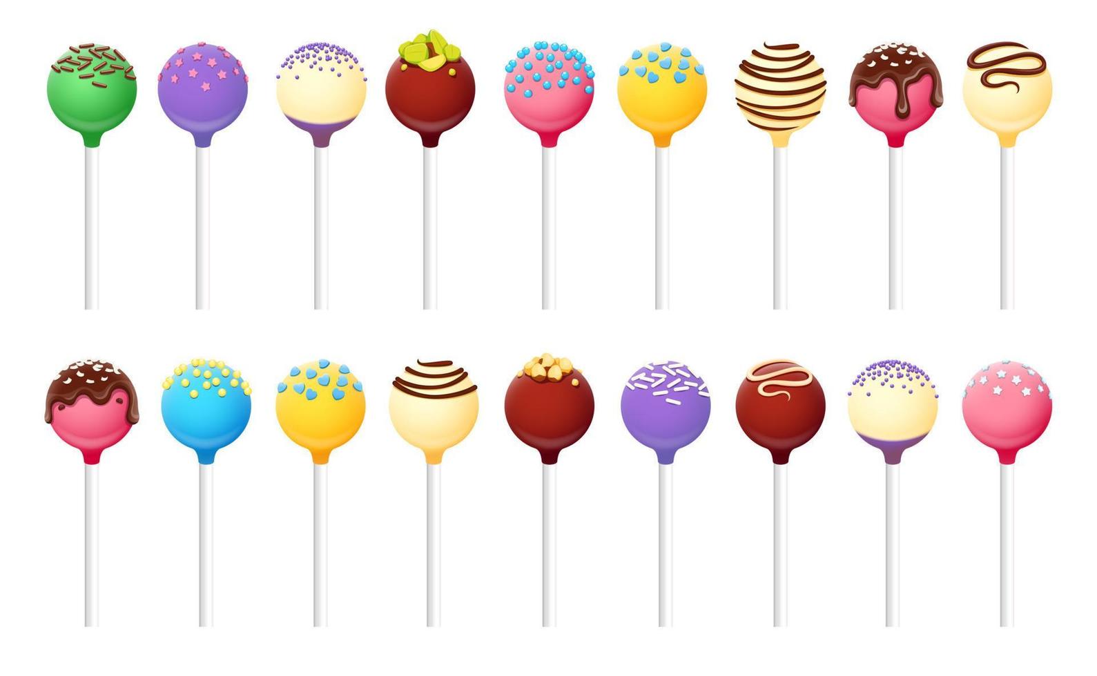 Cake pop, colorful sweet cookies on sticks set vector