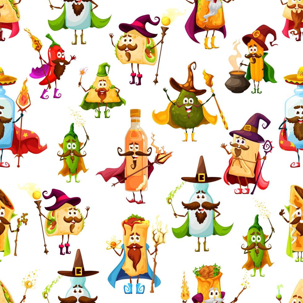 Mexican tex mex food characters seamless pattern vector