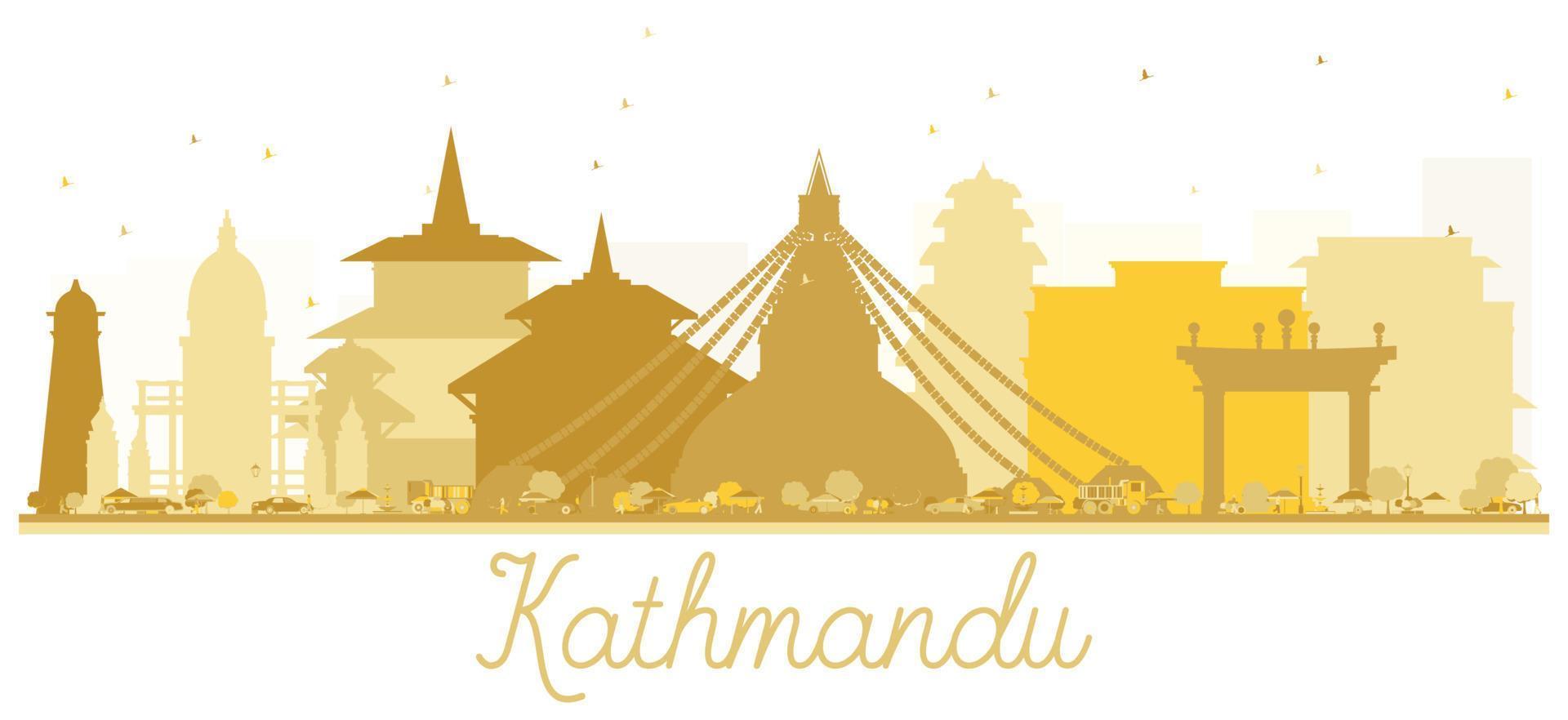 Kathmandu Nepal City Skyline Golden Silhouette. vector