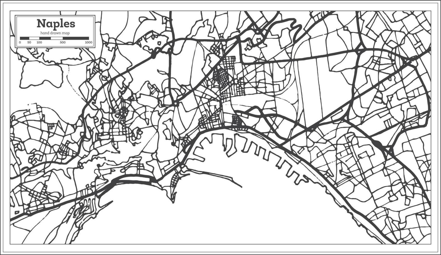 Naples Italy City Map in Retro Style. Outline Map. vector