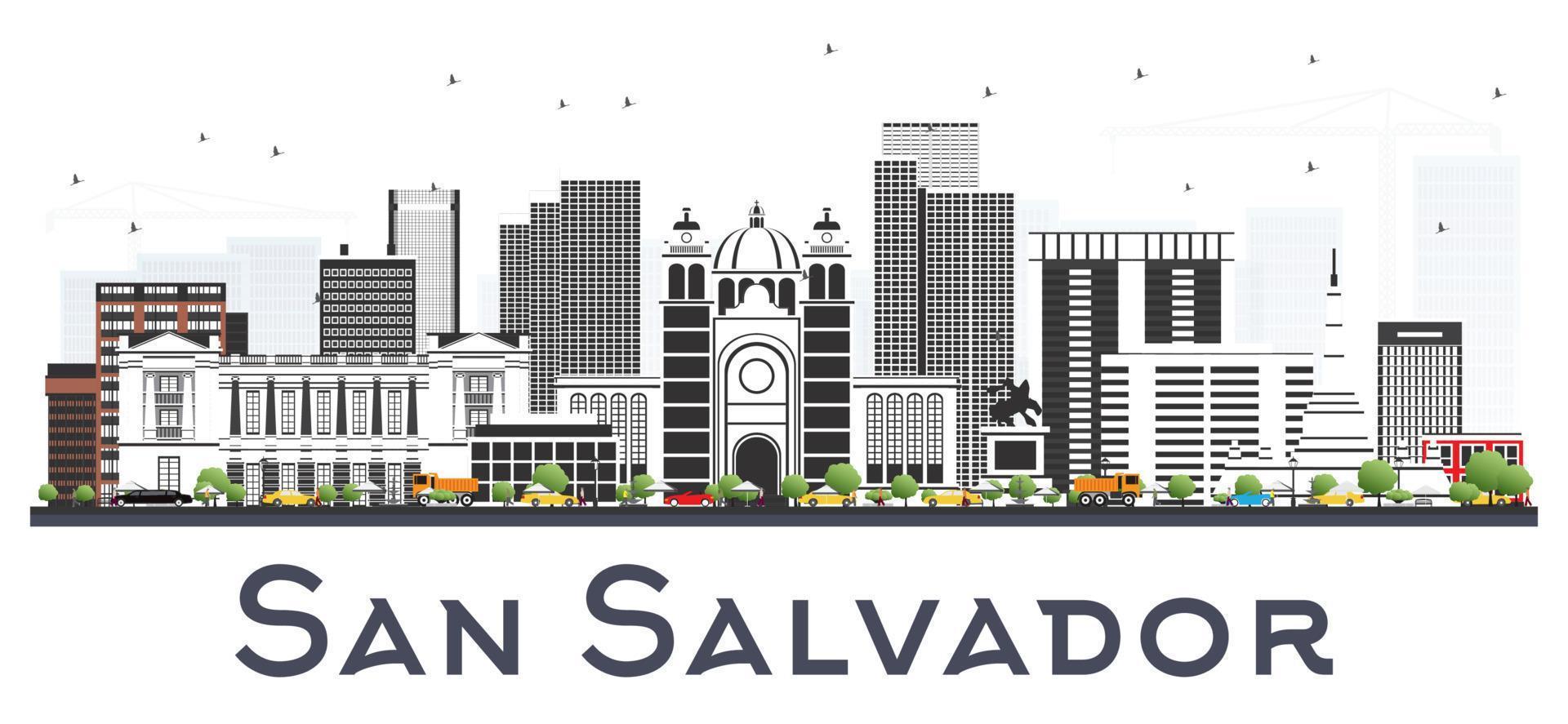 horizonte de la ciudad de san salvador con edificios grises aislados en blanco. vector